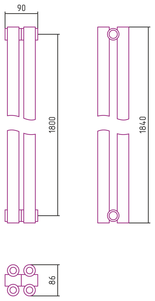Отопительный радиатор Сунержа Эстет-00 1800х90 2 секции Золото