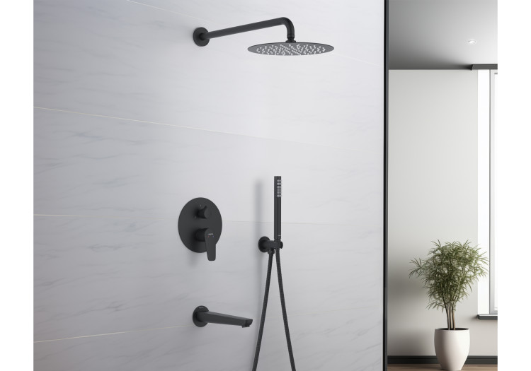 Set 4 в 1 душевой комплект Aquatek, матовый черный AQ1173MB БЕТТА