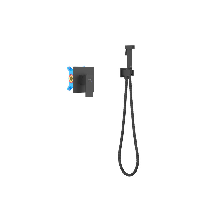 Набор с гигиеническим душем (смеситель + гигиеническая лейка + шланг + шланговое подсоединение с держателем) Aquatek, матовый черный AQ1619MB ЛИБРА