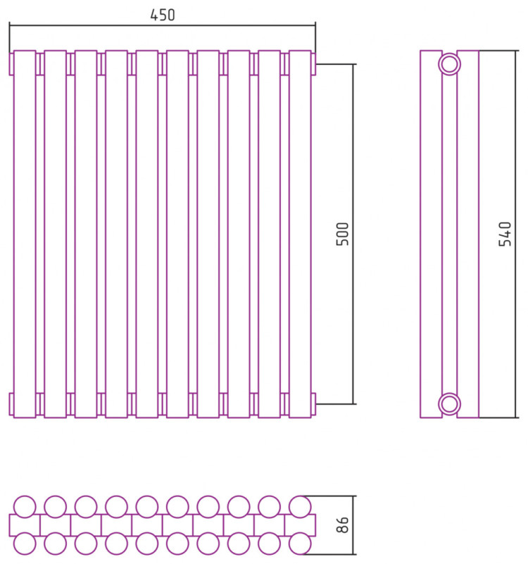 Отопительный радиатор Сунержа Эстет-11 500х450 10 секций Матовая шампань