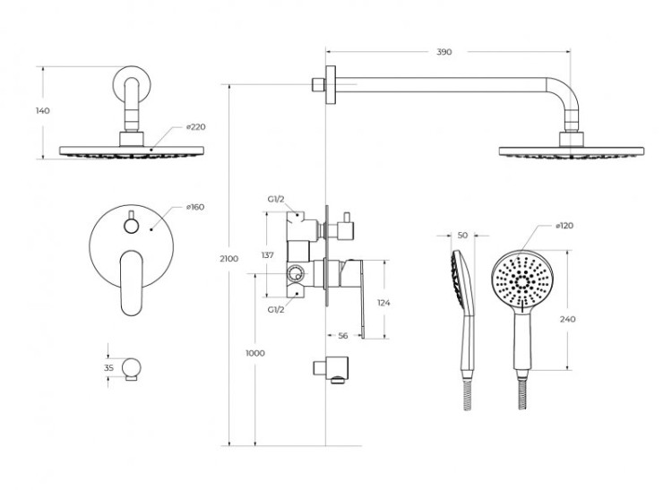 Душевой комплект встраиваемый Cezares STYLUS-DSET-BORO