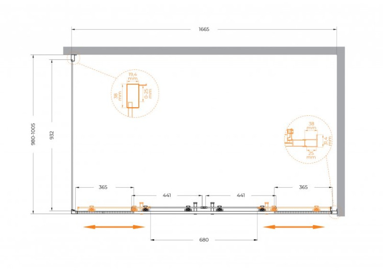 Душевой уголок MOLVENO-AH-2/1 Cezares MOLVENO-AH-2/1-180/80-C-Cr-IV