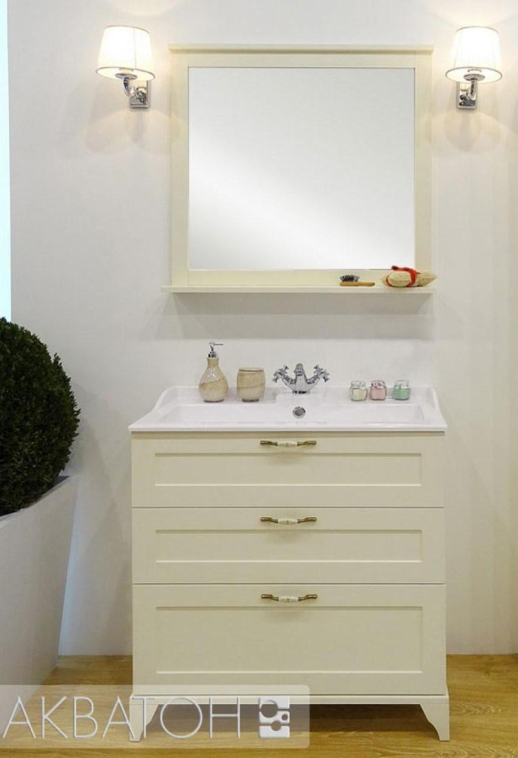 Комплект мебели АКВАТОН ЛЕОН 80 Н дуб бежевый (тумба с раковиной + зеркало)