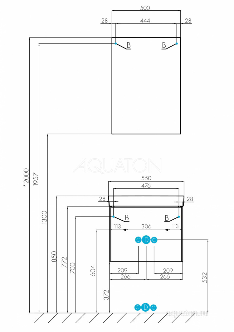 Тумба под раковину Aquaton Асти 55 белый/ясень шимо 1A263101AXD70