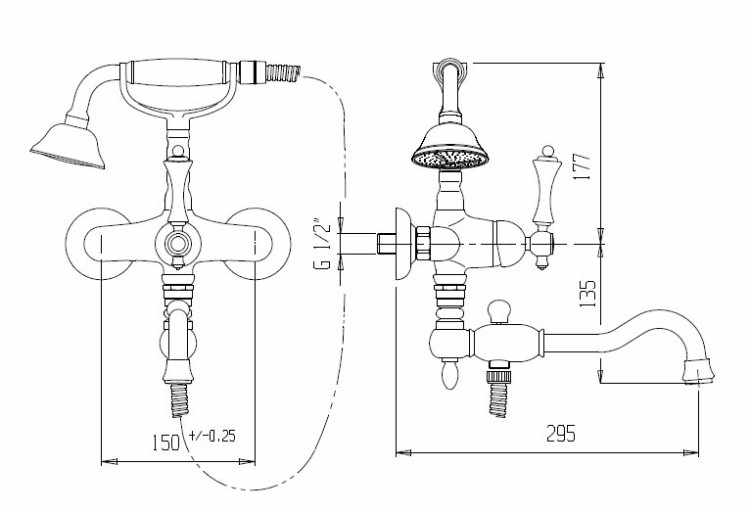 Смеситель для ванны с ручным душем и поворотным изливом Cezares MARGOT-VDFM2-NOP