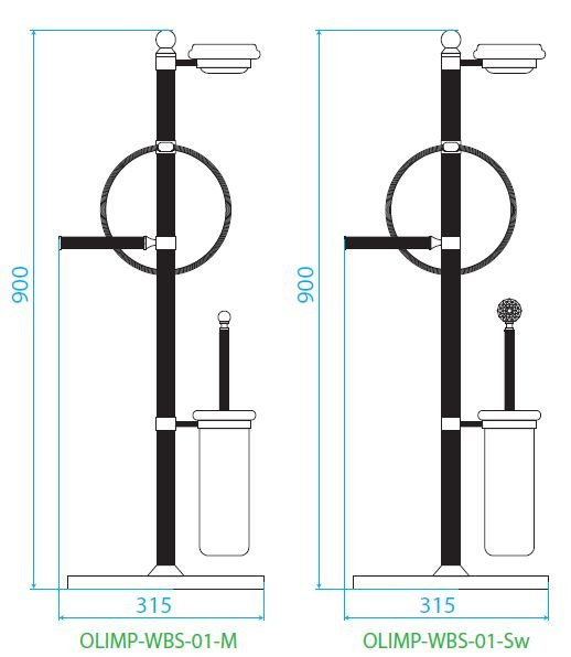 Стойка напольная с держателем туалетной бумаги щёткой для унитаза, полотенцедержателем и держателем мыльницы Cezares OLIMP-WBS-03/24-Sw
