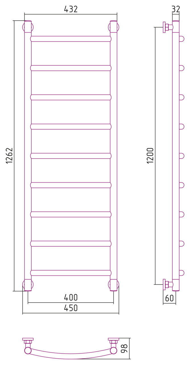 Полотенцесушитель водяной Сунержа Галант+ 1200х400 Без покрытия
