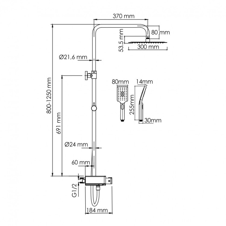 WasserKRAFT A113.118.126.CH Thermo Душевой комплект с термостатическим смесителем