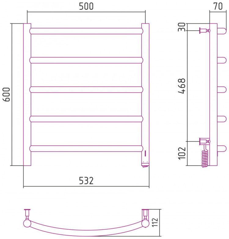 Полотенцесушитель электрический Сунержа Галант 4.0 600х500 МЭМ правый Матовый белый