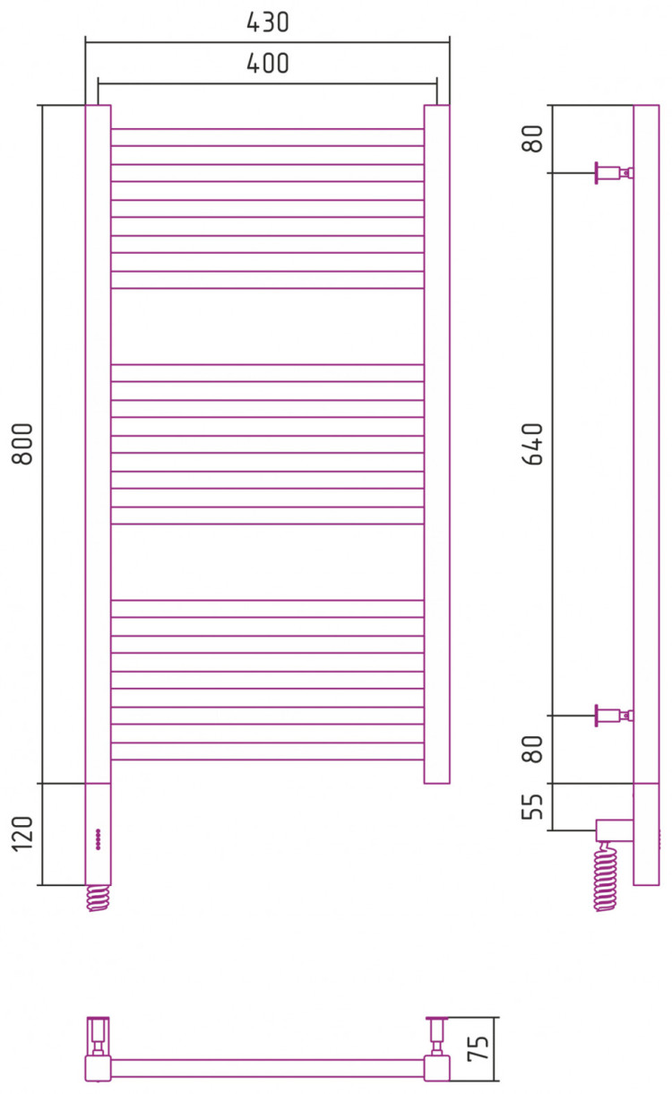 Полотенцесушитель электрический Сунержа Модус 3.0 800х400 МЭМ левый Без покрытия