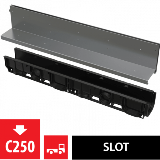 Щелевой дренажный канал с асимметричной надставкой 160 мм, нержавеющая сталь Alcadrain AVZ101-R322
