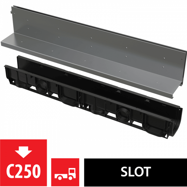 Щелевой дренажный канал с асимметричной надставкой 160 мм, нержавеющая сталь Alcadrain AVZ101-R322