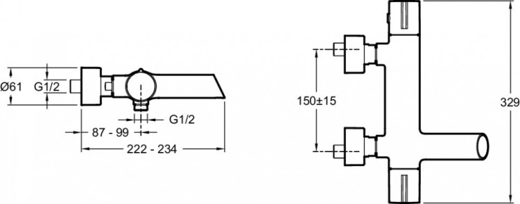 Термостатический настенный смеситель для ванны/душа Jacob Delafon TOOBI E8992-CP