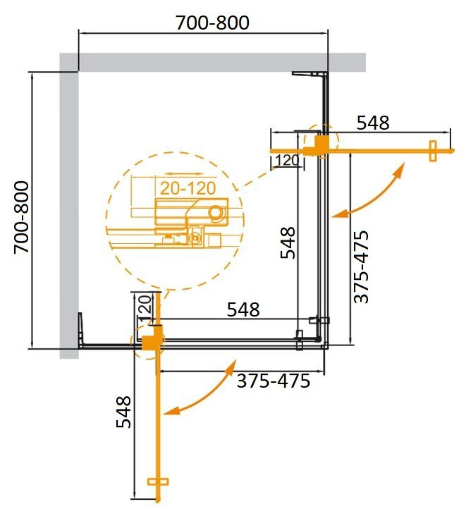 Душевой уголок SLIDER-A-2 Cezares SLIDER-A-2-80/90-GRIGIO-NERO