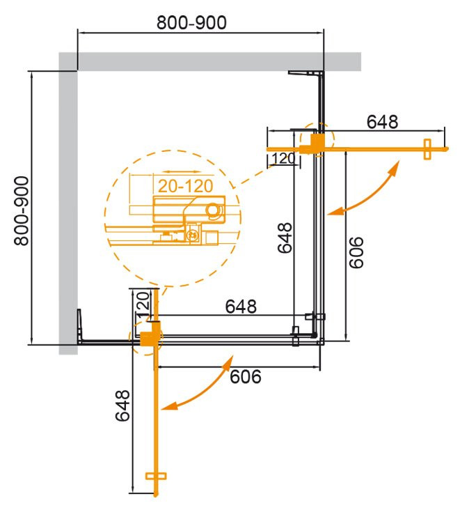Душевой уголок SLIDER-A-2 Cezares SLIDER-A-2-80/90-GRIGIO-NERO