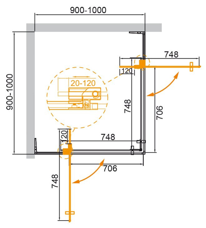 Душевой уголок SLIDER-A-2 Cezares SLIDER-A-2-80/90-GRIGIO-NERO