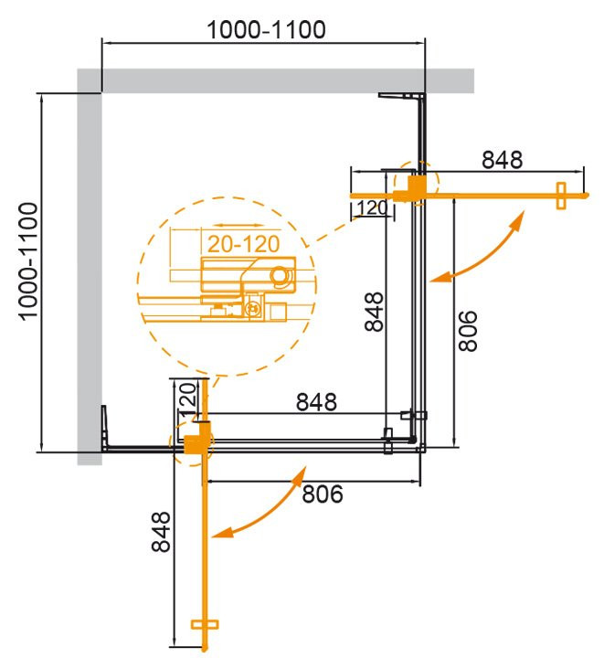 Душевой уголок SLIDER-A-2 Cezares SLIDER-A-2-80/90-GRIGIO-NERO