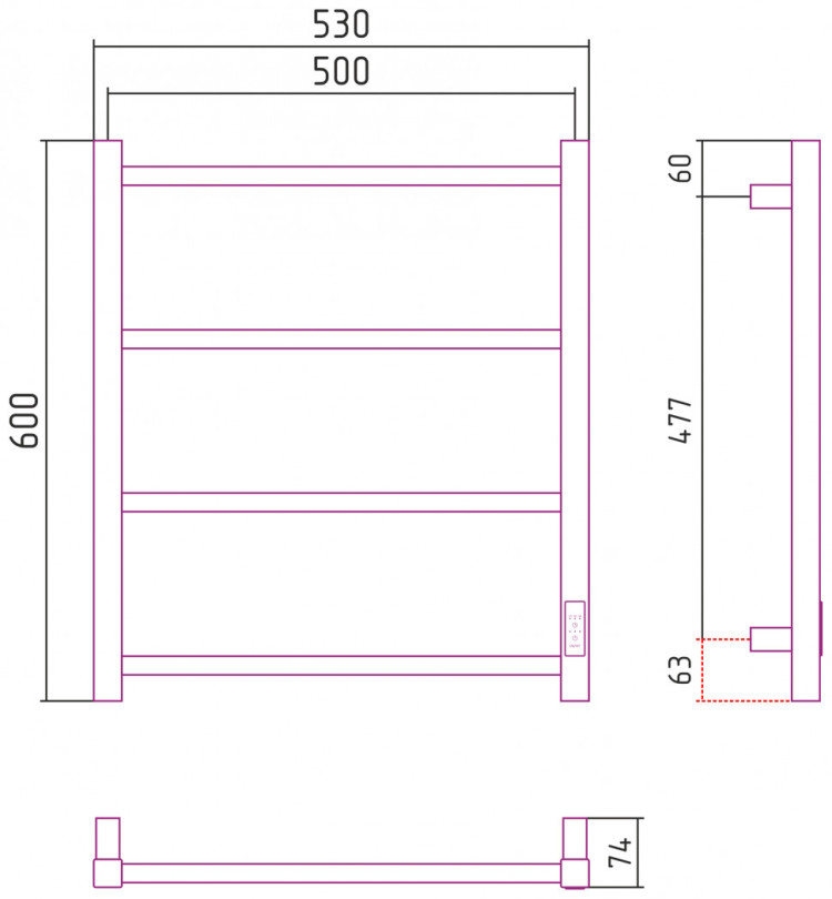 Полотенцесушитель электрический Стилье Формат 26 600х500 правый Матовый белый