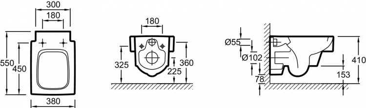 Подвесной унитаз 55 х 38 см Jacob Delafon TERRACE EDA102-00