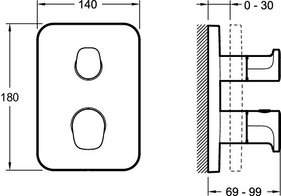 Термостатический смеситель с обратными клапанами, смешанный дизайн ручек Jacob Delafon MODULO E75385-CP