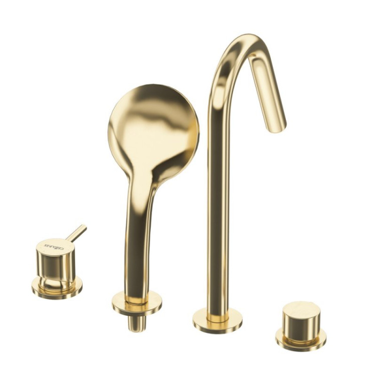 Смеситель на борт ванны с выдвижным душем и переключателем с тонкой ручкой Cezares LEAF-BVDM4-L-SR