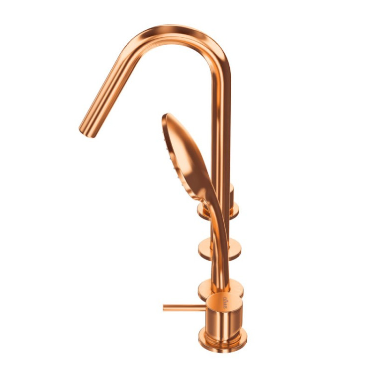 Смеситель на борт ванны с выдвижным душем и переключателем с тонкой ручкой Cezares LEAF-BVDM4-L-SR