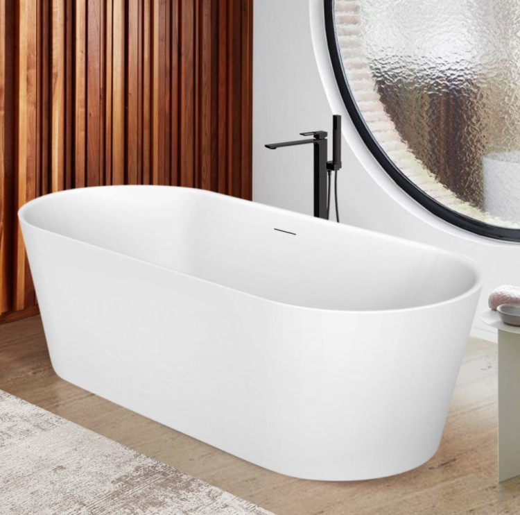 Отдельностоящая, овальная акриловая ванна в комплекте со сливом-переливом цвета хром Cezares BB416-2000-850