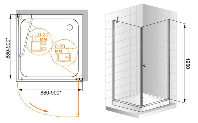 Душевой уголок ELENA A-1 Cezares ELENA-W-A-1-80-P-Cr-R