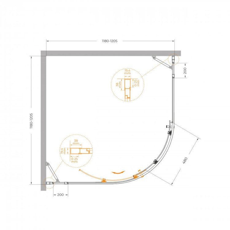 Душевой уголок MOLVENO-R-11 Cezares MOLVENO-R-11-90+30-C-BORO-IV