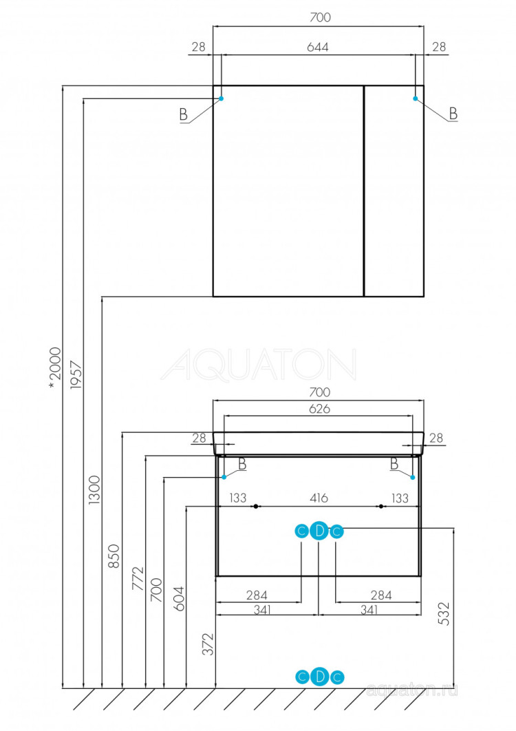 Тумба под раковину Aquaton Асти 70 белый/ясень шимо 1A263001AXD70