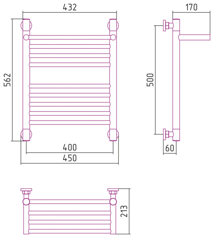 Полотенцесушитель водяной Сунержа Богема с полкой+ 500х400 Без покрытия