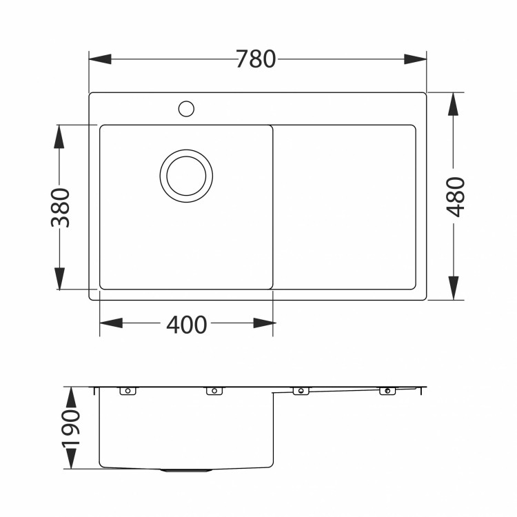 Мойка QUARTO 30 BRS-90 780х480 в комплекте с сифоном 1130551,