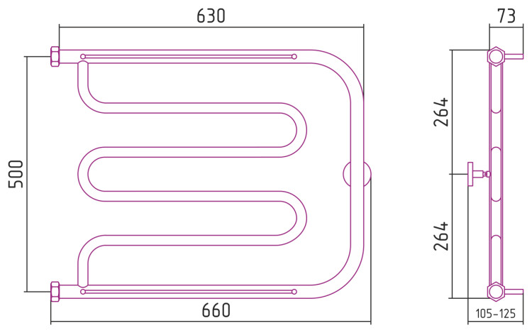 Полотенцесушитель водяной Сунержа Лира 2 полки+ 500х650 Матовый белый