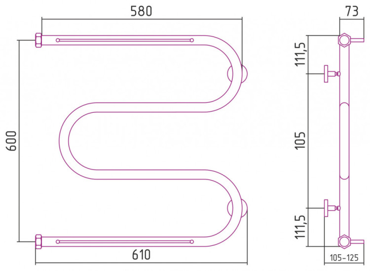 Полотенцесушитель водяной Сунержа М-образный 2 полки+ 600х600 Матовое золото