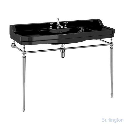 Раковина (чёрная) 120 см на 1, 2 или 3 отверcтия с хромированным подстольем