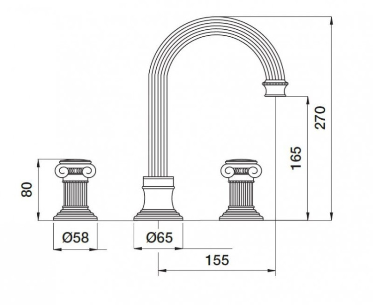Смеситель для раковины на три отверстия, высокий, с донным клапаном Cezares APHRODITE-BLS2-A-03/24-M