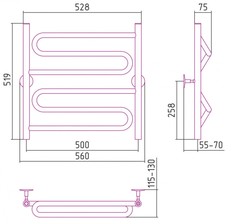 Полотенцесушитель водяной Стилье Универсал-51 600х500 (2) Z 21 Без покрытия