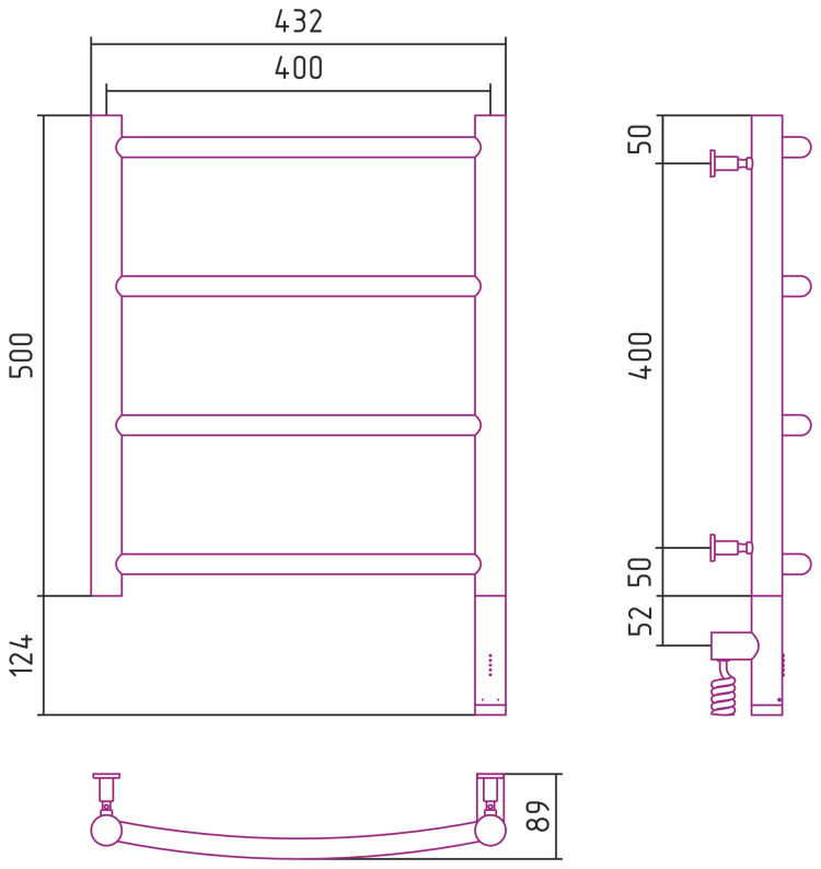 Полотенцесушитель электрический Сунержа Галант 3.0 500х400 МЭМ правый Тёмный титан муар