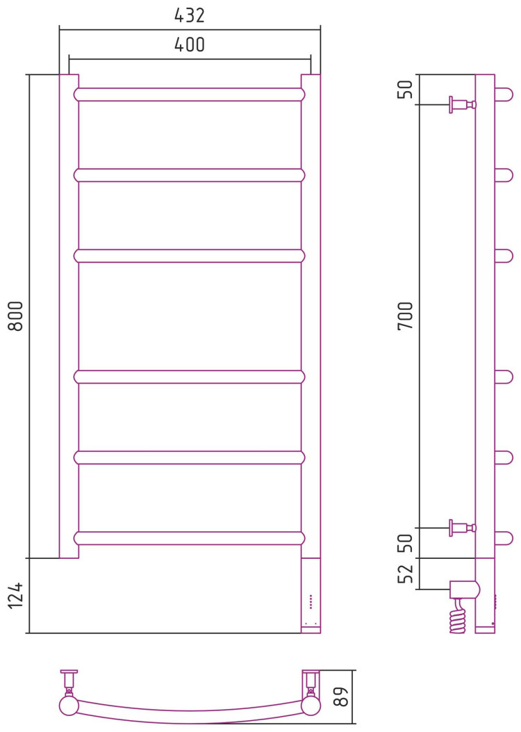 Полотенцесушитель электрический Сунержа Галант 3.0 800х400 МЭМ правый Тёмный титан муар