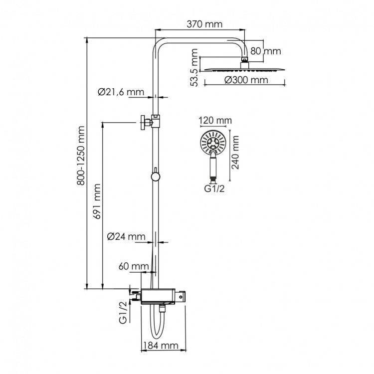 WasserKRAFT A113.116.058.CH Thermo Душевой комплект с термостатическим смесителем