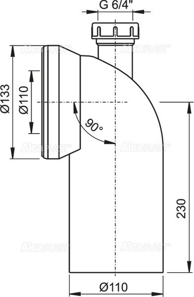 Колено для унитаза с присоединением DN40 - колено 90° Alcadrain A90-90P40