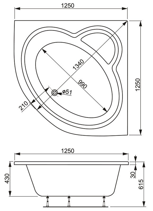 Акриловая ванна Vagnerplast Mini Catalina 125x125