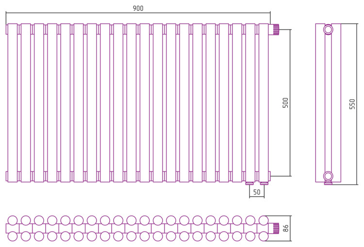 Отопительный радиатор Сунержа Эстет-11 EU50 500х900 20 секций Состаренная латунь