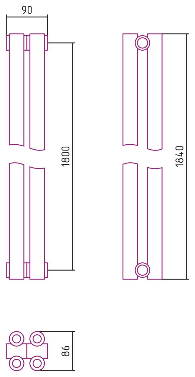 Отопительный радиатор Сунержа Эстет-00 1800х90 2 секции Матовый белый