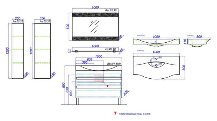 Тумба под раковину Aqwella Бергамо 100