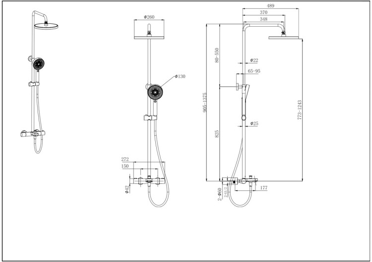 Термостатическая душевая система 3jet 260мм Aquatek, матовый черный AQ2043MB