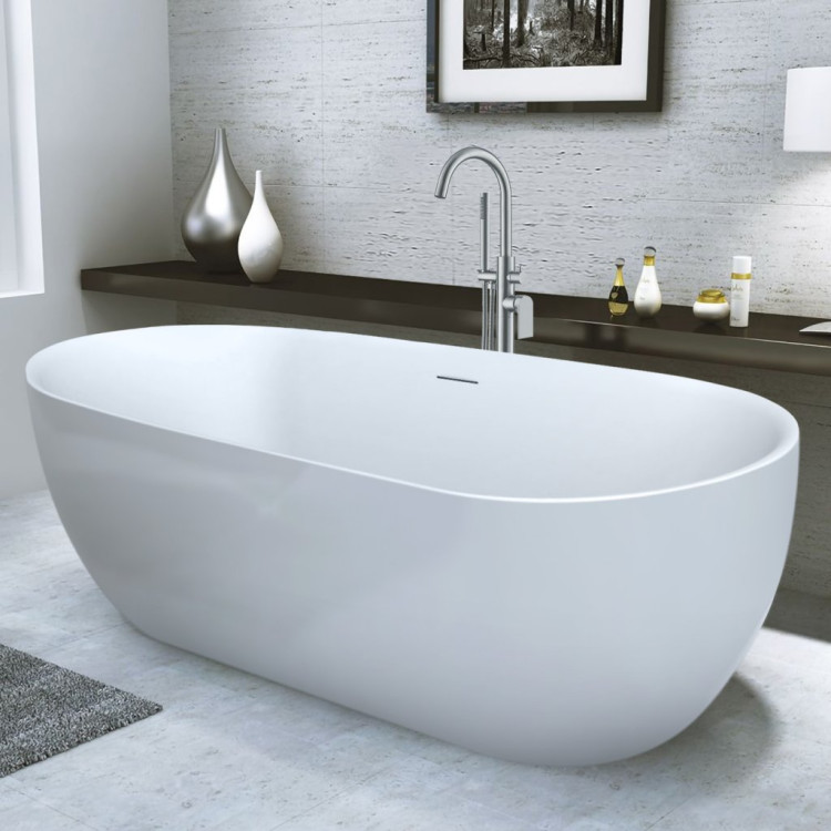 Отдельностоящая, овальная акриловая ванна в комплекте со сливом-переливом цвета хром Cezares BB417-1900-800