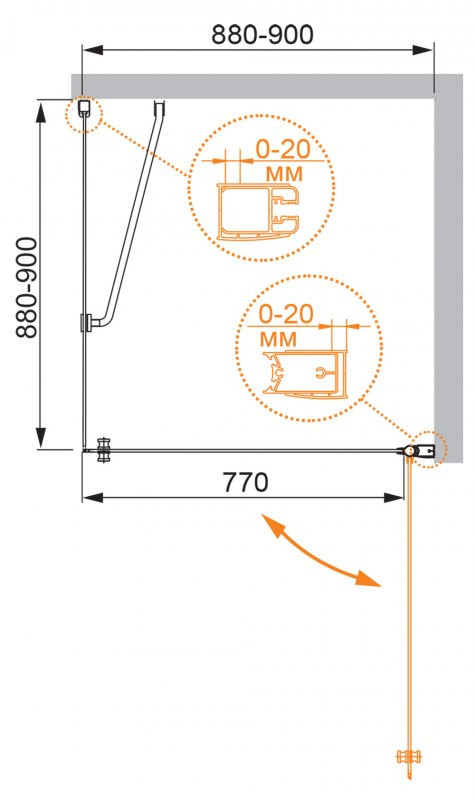 Душевой уголок ELENA A-1 Cezares ELENA-W-A-1-90-C-Cr