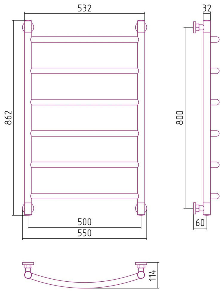 Полотенцесушитель водяной Сунержа Галант+ 800х500 Матовый чёрный