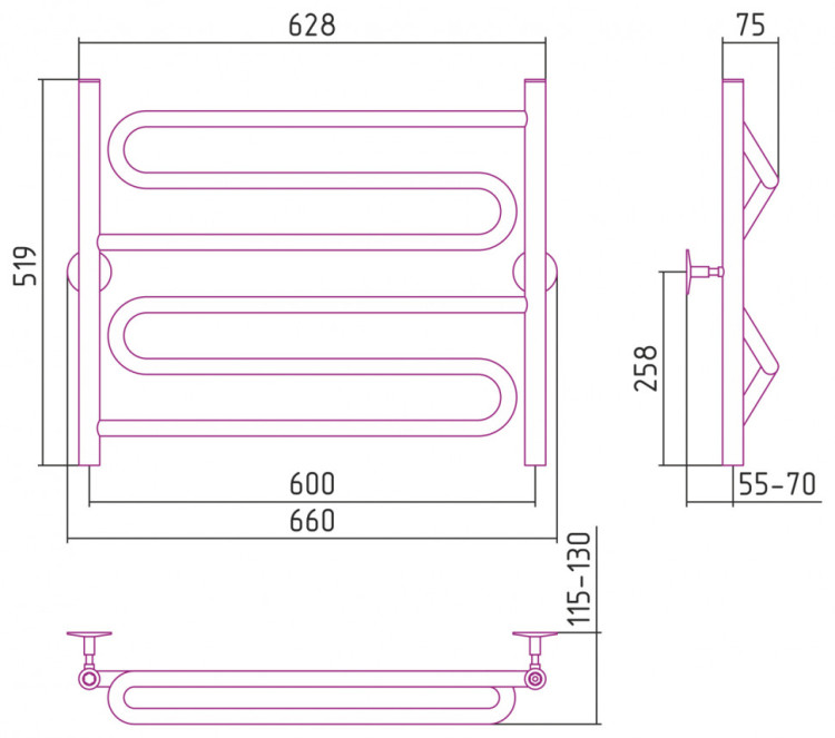 Полотенцесушитель водяной Стилье Универсал-51 600х600 (2) Z 21 Без покрытия